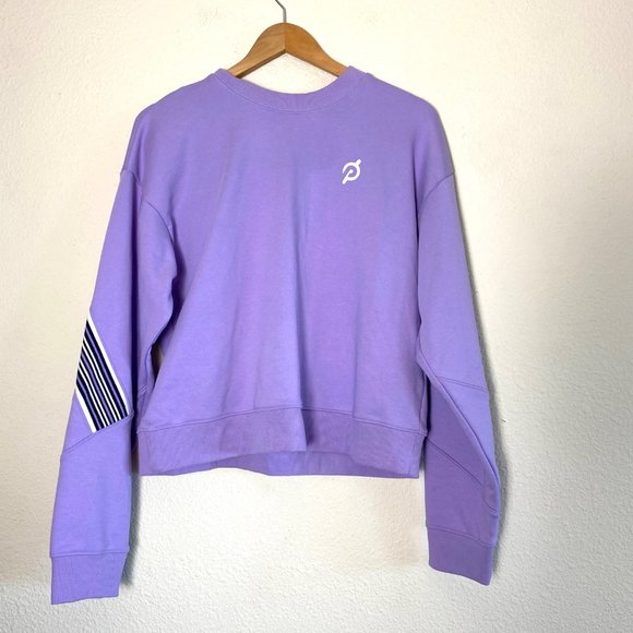Peloton Crewneck Long Sleeve Pullover Stripe Sweatshirt Purple - Picture 2 of 5